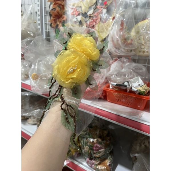 hoa ruy băng 2 hoa mẫu đơn 30cm
