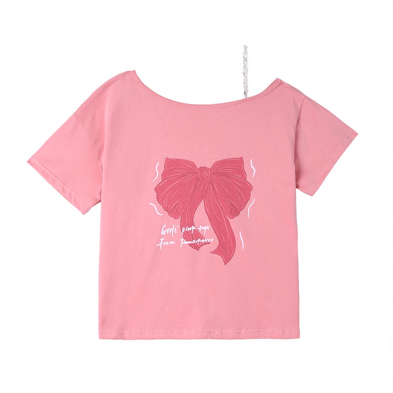 COZOK Áo Thun Tay Ngắn Dáng Rộng Trễ Vai In Hình Bướm Dễ Thương