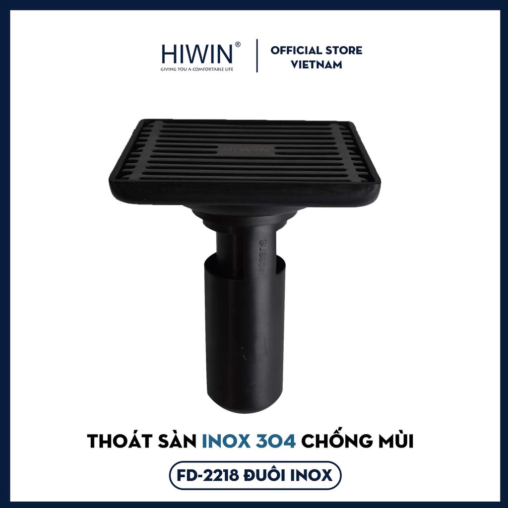 Thoát sàn chống mùi hôi inox 304 mạ đen cao cấp Hiwin FD-2218 100x100mm