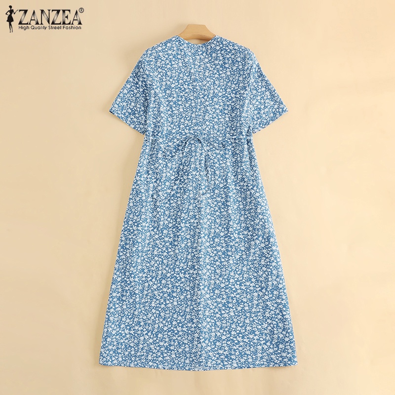 Đầm babydoll Zanzea họa tiết hoa có túi phong cách Châu Âu cho nữ