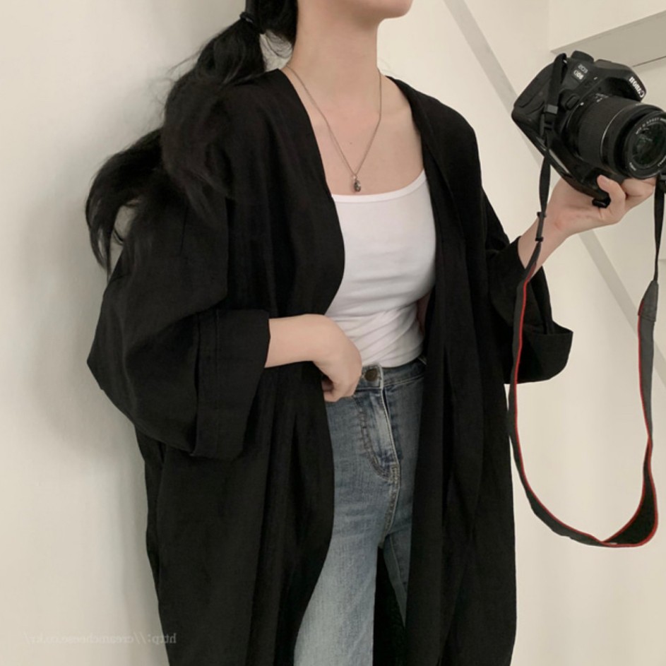 CARDIGAN LEN ĐEN TRƠN PHA NỈ MỀM - ÁO KHOÁC LEN CARDIGAN DÁNG RỘNG MÀU ĐEN HÀN QUỐC NAM NỮ - CADIGAN KHOÁC NỮ | BigBuy360 - bigbuy360.vn