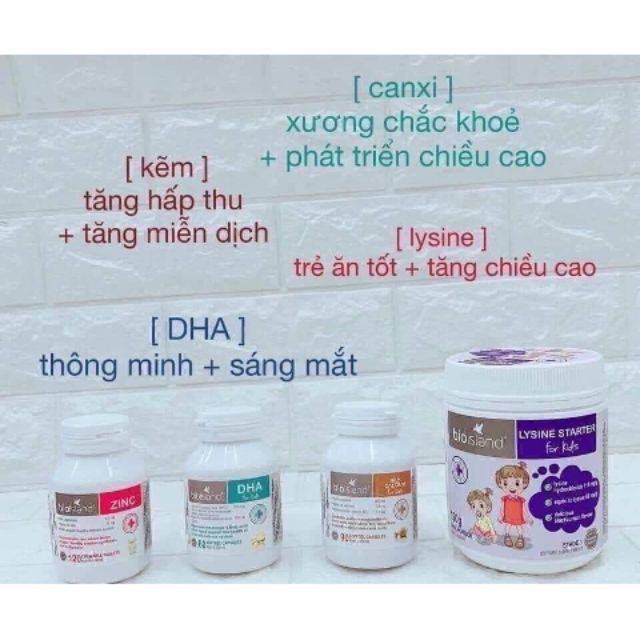 Bio Island kẽm, canxi, DHA, Lysine date 2022