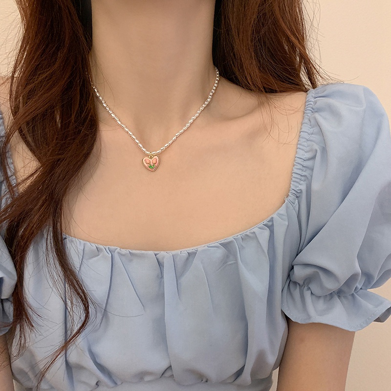 Vòng cổ Mặt Hình Hoa Tulip Đính Ngọc Trai Thời Trang Cho Nữ