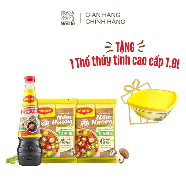 [Tặng thố thủy tinh 1.8L] Combo: Nước tương đậm đặc 700ml + 2 bich Hạt nêm nấm hương 450g