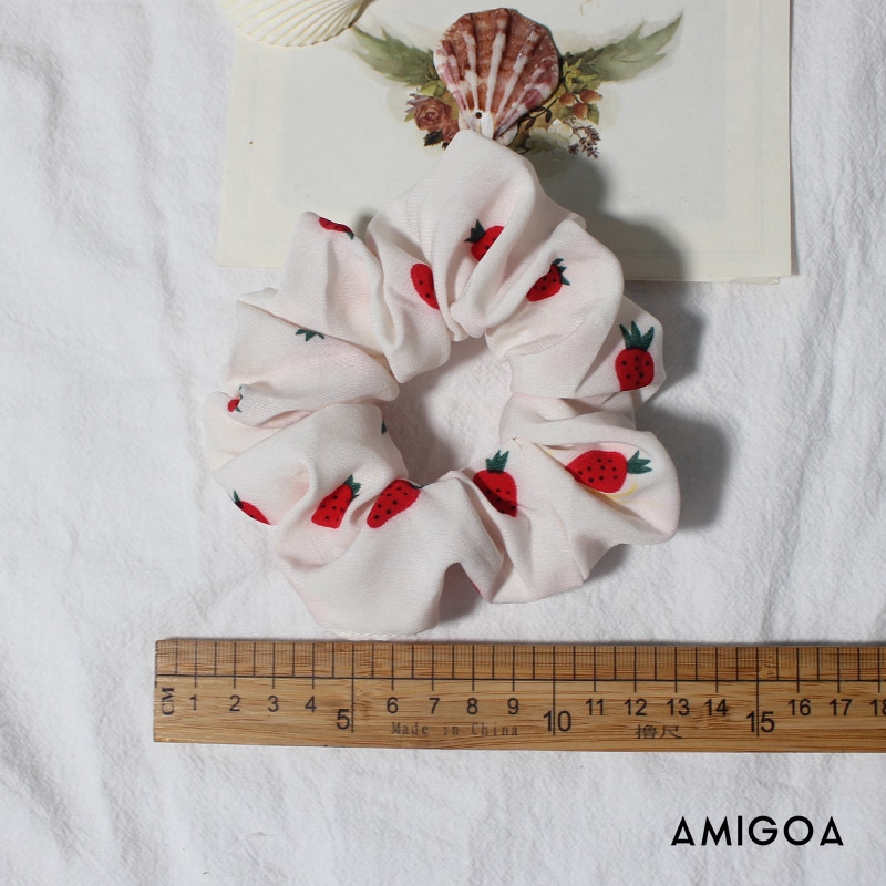 ✨✨Dây buộc tóc vải satin in hình dâu tây thời trang cho nữ