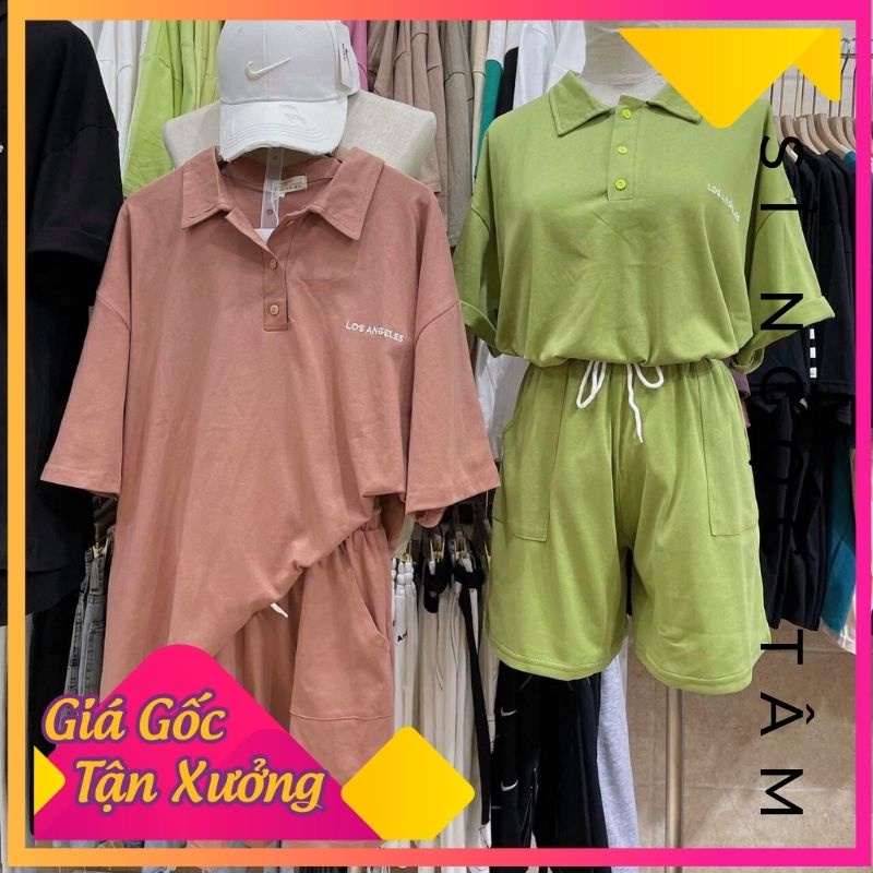 Set thể thao polo thêu chữ LOS ANGELES chất cotton 4 màu dáng xuông - Sỉ Ngọc Tâm
