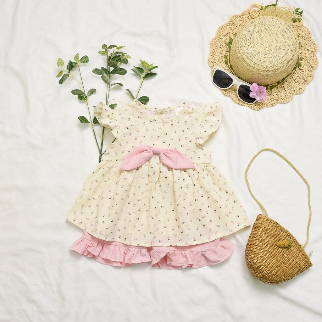 Set đồ đũi sần nơ bản to dễ thương cho bé gái thoáng mát, thấm hút mồ hôi, mỏng nhẹ, dễ chịu thoải mái Caibaby_store