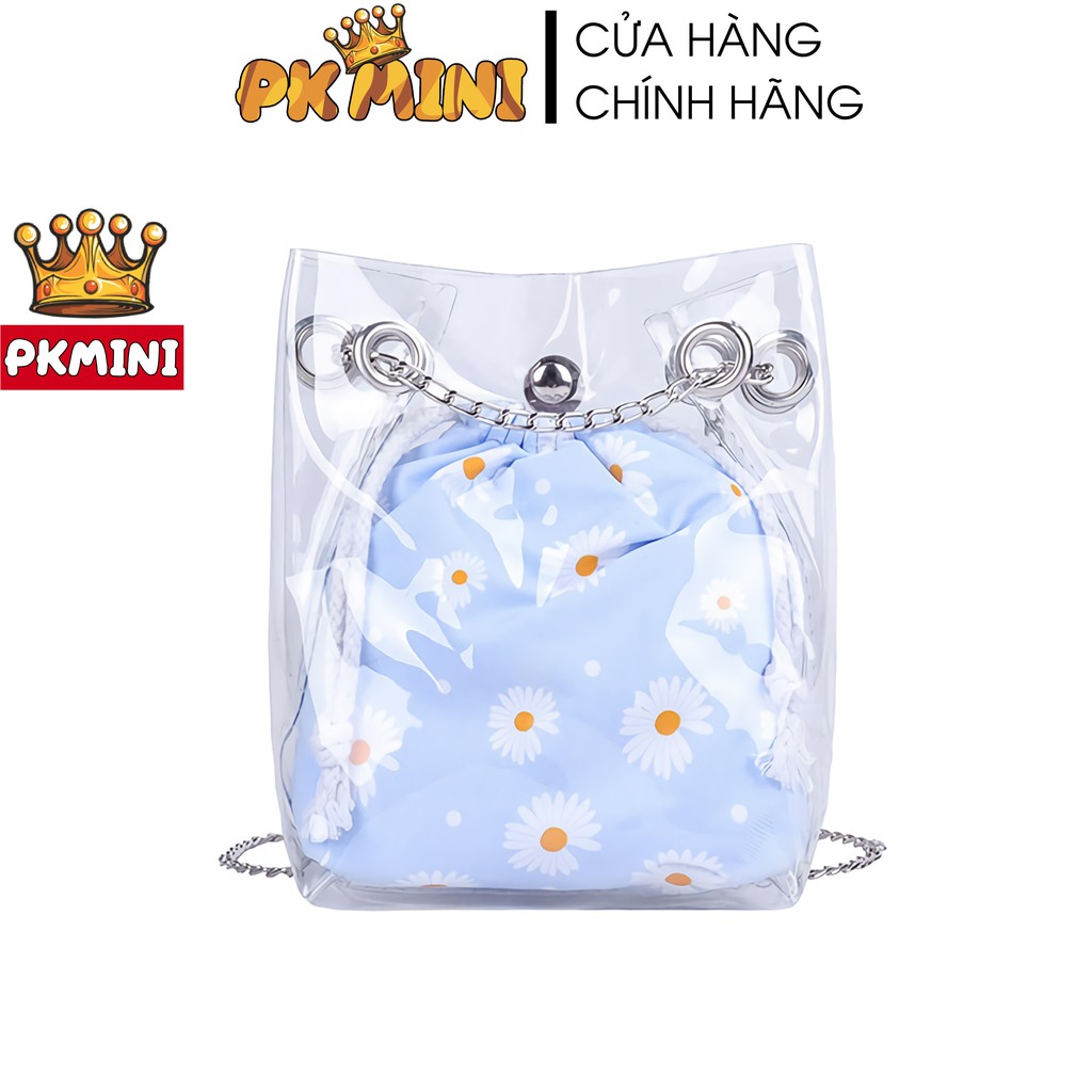 [FREESHIP] Túi xách nữ Harajuku trong suốt hoa cúc màu xanh