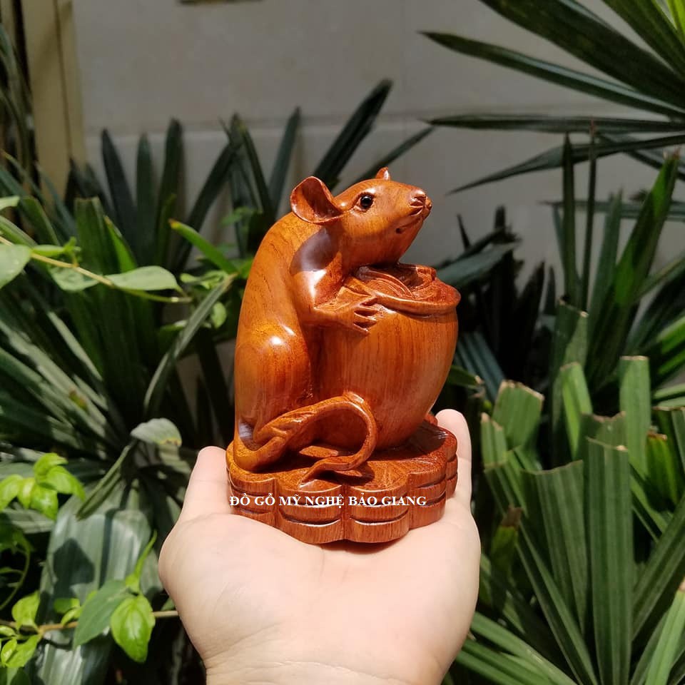 Tượng con chuột gỗ hương cao 12 cm