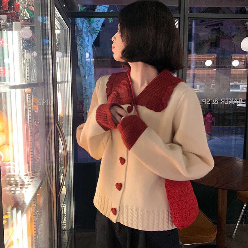 Áo Len Cardigan tiểu thư cổ tim màu đỏ tươi sáng chất len mềm mịn cho nàng dịu dàng nữ tính
