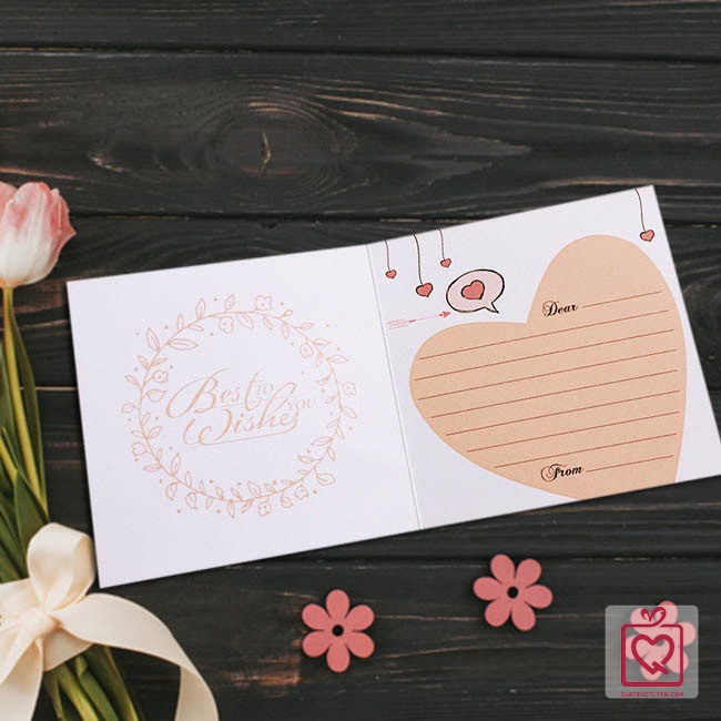 Thiệp chúc mừng tặng Phụ nữ vuông gấp- Happy Women's day, thiệp ghi lời chúc tặng bạn gái,tặng người yêu, trang trí quà