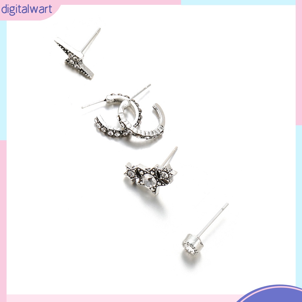 Set 5 Khuyên Tai Đính Đá Kiểu Dáng Thời Trang Thanh Lịch Dành Cho Nữ