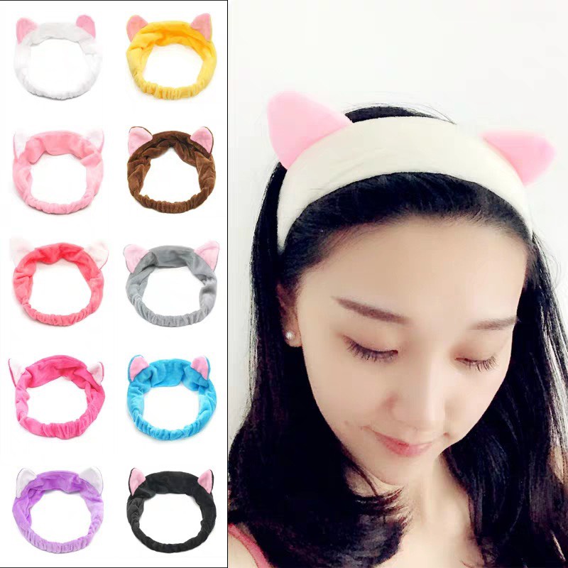 Băng đô tai mèo Hàn Quốc vải nhung mềm dùng khi trang điểm, rửa mặt và đắp mặt nạ 88264 SIÊU THỊ 24/7