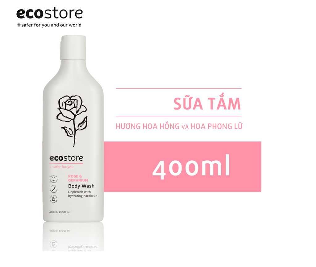 Sữa tắm hương hoa hồng và hoa phong lữ gốc thực vật Ecostore 400ml