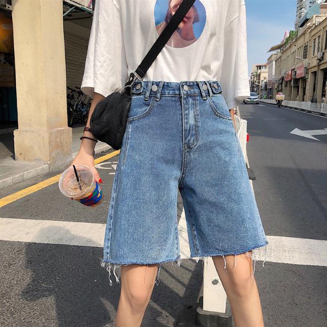 Quần short jeans lưng cao ống rộng thời trang cá tính | BigBuy360 - bigbuy360.vn