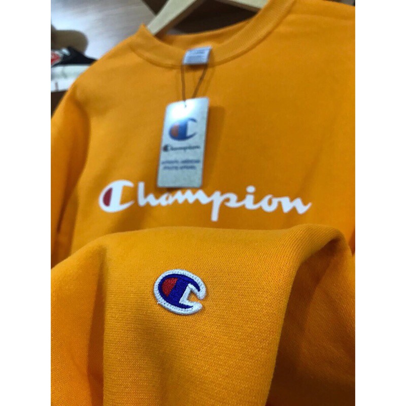 Áo Sweater 100% Chính Hãng In Logo Champion Màu Vàng Phong Cách Nhật Bản Cho Nam Nữ