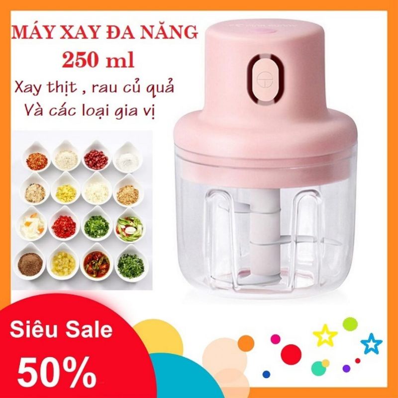 Máy Xay Mini Sạc Điện Kèm Cổng Sạc Usb, Xay Hành, Tỏi, Rau Củ Quả (Hàng loại I)