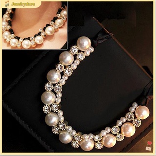 {jewelrystore} Vòng cổ chuỗi hạt ngọc trai giả dây ruy băng thời trang nữ