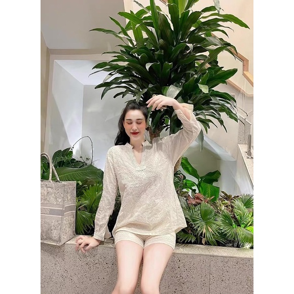 Set áo và quần thêu hoa kèm ảnh thật