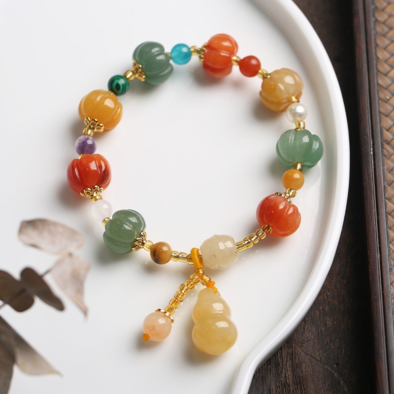 Flgo Vòng Tay Chuỗi Hạt Ngọc Bích Lụa Tự Nhiên Màu Vàng Bí Ngô Cỡ Nhỏ Xinh Xắn Cho Bạn Gái