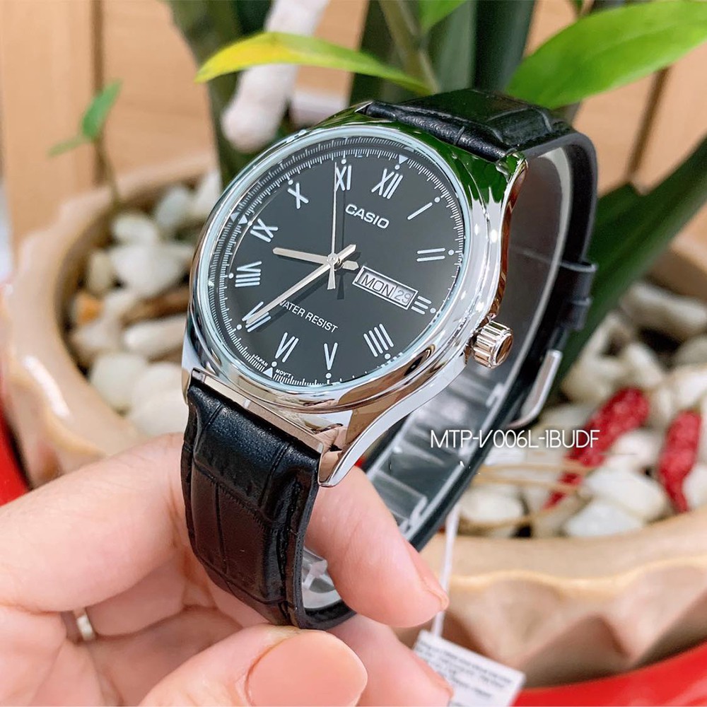 Đồng hồ Nam dây da Casio Standard Anh Khuê MTP-V006L-1BUDF dây đen mặt đen nam tính