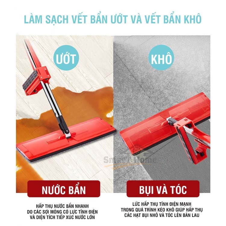 Tặng Kèm 2 Miếng Lau Chổi Lau Nhà Tự Vắt Cán Inox , Cây Lau Nhà Thông Minh Tự Vắt Xoay 360 Linh Hoạt