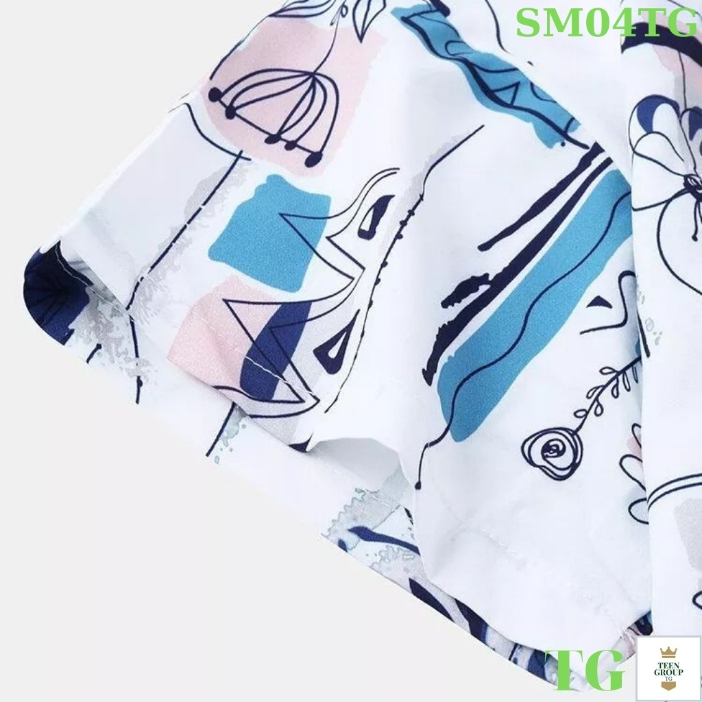 Áo sơ mi nam tenji sm04tj sơ mi nam chất lụa tay ngắn trắng hoa lá mẫu mới cá tính thời trang tenji store 4 (44 - 72KG)