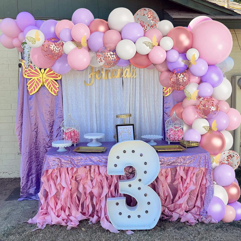 Bộ Bong Bóng Hình Bướm Màu Hồng Tím Dùng Trang Trí Tiệc Sinh Nhật