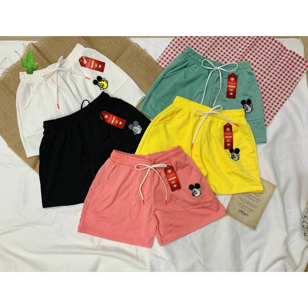 Quần shorts thêu hình chuột hoạt hình cực xinh , chất thun da cá mềm mịn