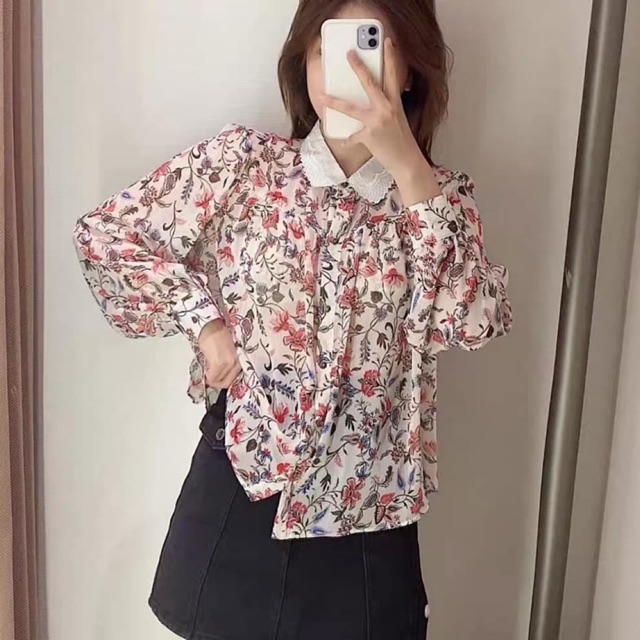 Sơ mi voan hoa cổ ren