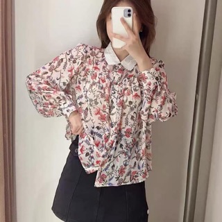 Sơ mi voan hoa cổ ren