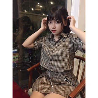 set váy kẻ nhỏ còn sz S