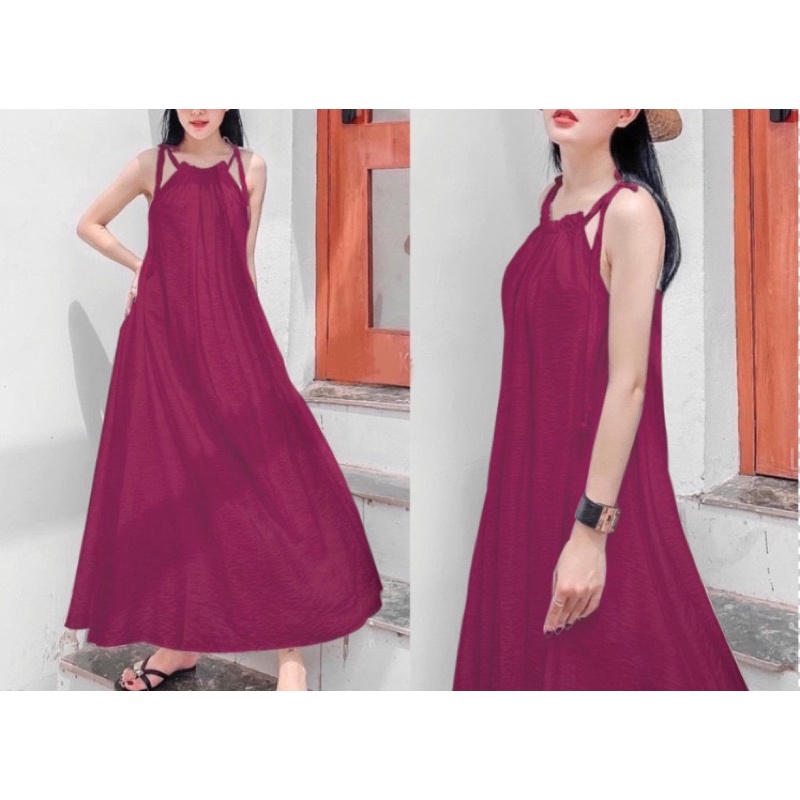 đầm maxi cổ yếm vãi dũi | BigBuy360 - bigbuy360.vn