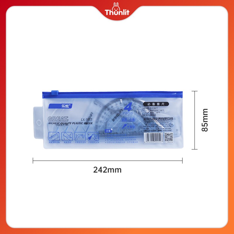 Bộ 4 thước Thunlit 2023 mới đơn giản màu xanh lam trong suốt đo chính xác dành cho học sinh