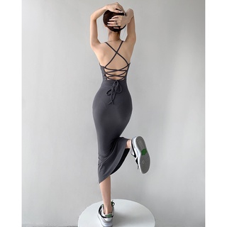 Gợi Cảm Nguyên Chất Desire Phong Cách Rỗng Đeo Chéo Dây Lưng Đầm Cực Dài Phong Cách Pháp Tính Khí Váy Hip-Packed Váy Ôm-Fit Đầm Sling Cô Gái Nóng Váy Skinny Đuôi Cá