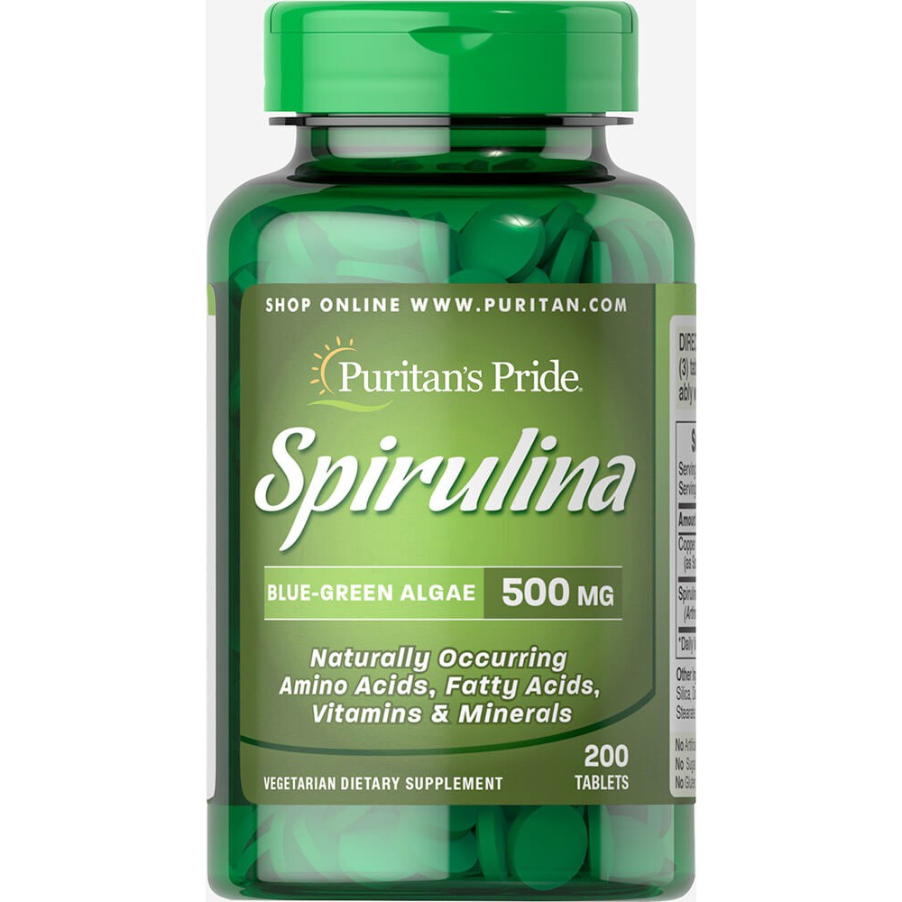 Tảo xoắn Spirulina thải độc - tăng cường miễn dịch, chống lão hóa làm đẹp da Puritan's Pride- Spirulina 500mg 200 viên