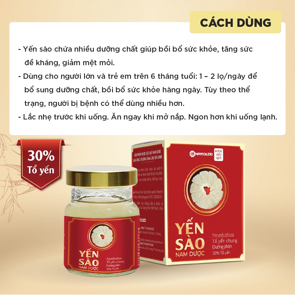 Yến sào Nam Dược tổ yến chưng đường phèn 1 lọ 70ml bồi bổ sức khỏe, tăng sức đề kháng, giảm mệt mỏi