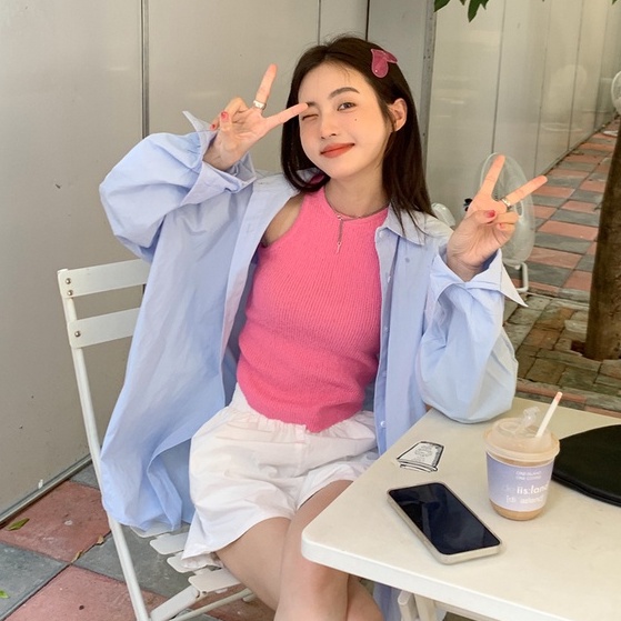 Áo sơ mi ZHELIHANGFEI tay dài cổ bẻ dáng rộng thời trang quyến rũ cho nữ