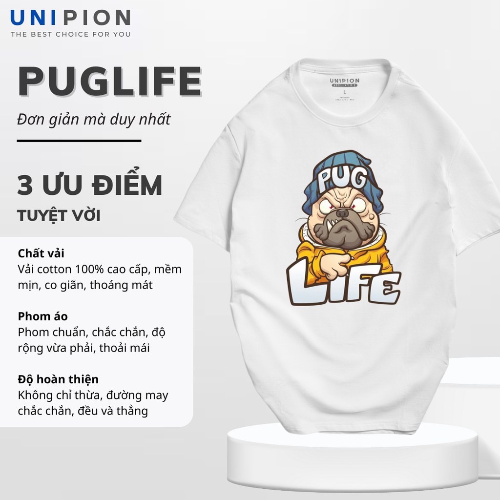 Áo thun nam cổ tròn PUGLIFE vải Cotton co giãn, dày dặn, form regular fit