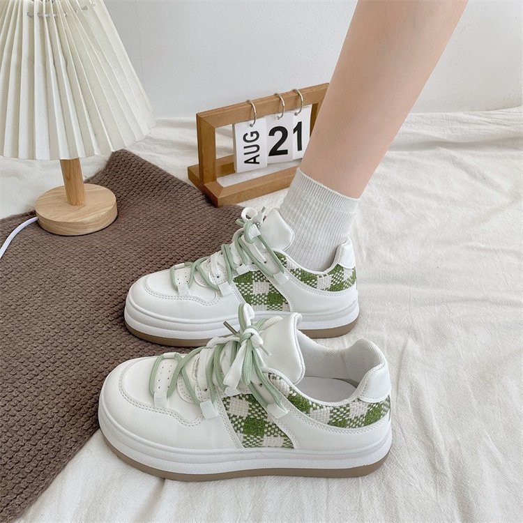 Giày thể thao sneaker unisex da phối vải canvas sọc caro đế bánh mỳ Ulzzang FLOWER G12 - nguyentrang239