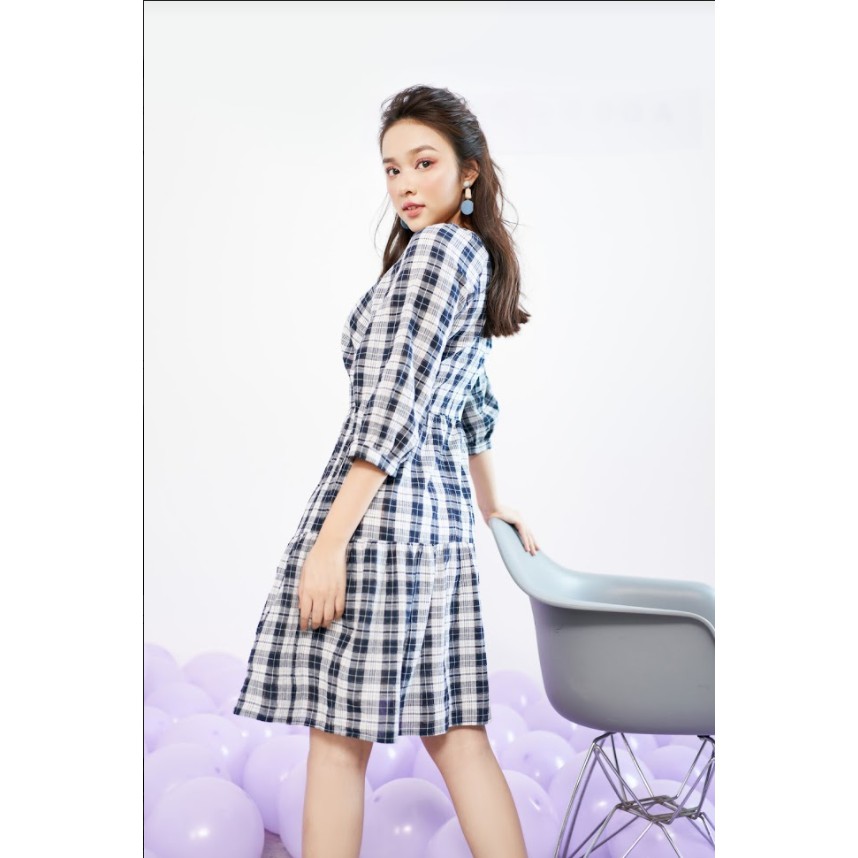 Đầm tunic karo navi can tùng dây tua rua cổ 1VA1069 ADORE DRESS