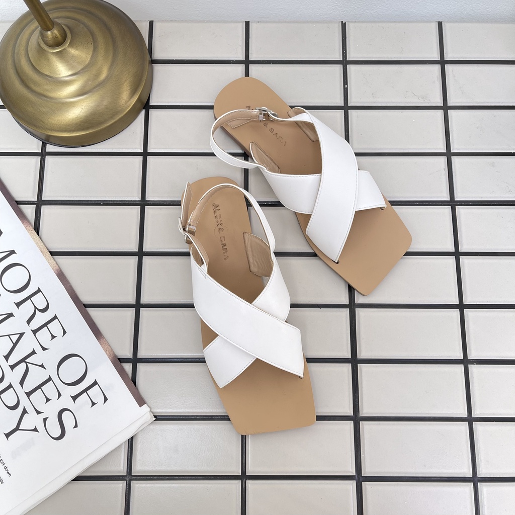 Giày Sandal nữ đế bệt- Sandal Alex Sara Quai Chéo Cá Tánh Da Mềm Êm Chân Hàng VNXK