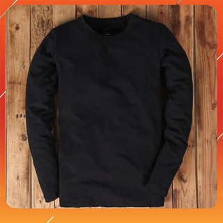 Áo thun dài tay cổ tròn nam màu đen chất thun cotton đẹp dáng ôm nhẹ phù hợp cho nam GIÁ SALE KHỦNG