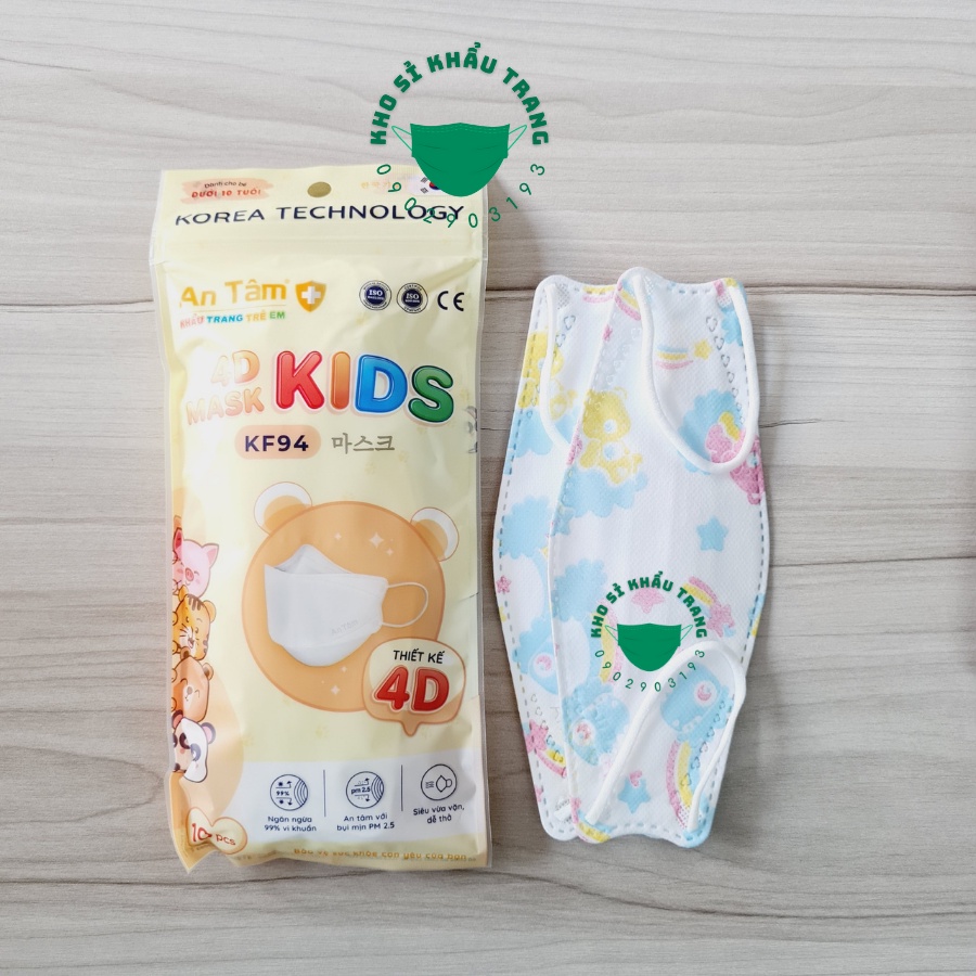 Khẩu trang 4D kid An Tâm cho bé 2-8 tuổi túi 10 cái