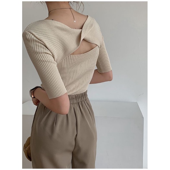 Áo len dệt kim tay lỡ cổ xoắn cách điệu - Hàng order