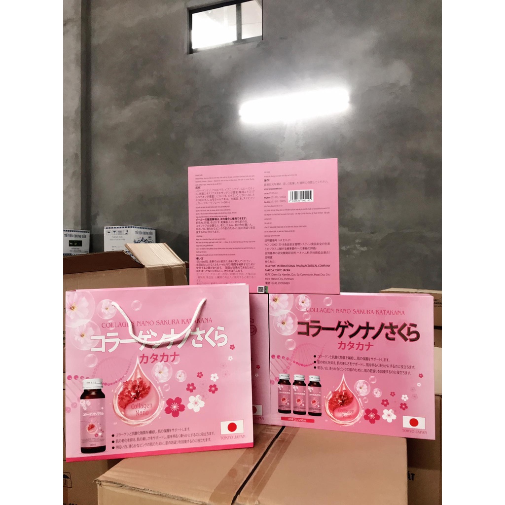 Nước uống Collagen Nano Sakura katakana - Đẹp da, sáng da, trắng da ( hộp 10 lọ )