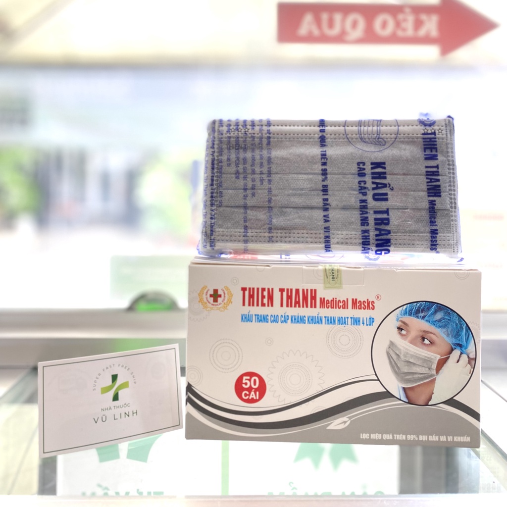 Khẩu trang Thiên Thanh THIEN THANH Medical Masks Hộp 50 cái (màu xanh/màu xám)