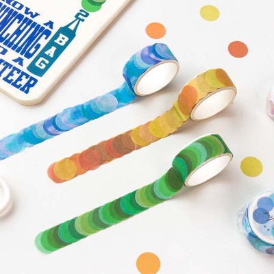 Cuộn băng keo dán washi hình chấm tròn nhiều màu sắc dễ thương 14*14mm