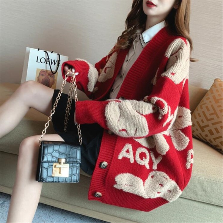 Áo khoác cardigan dệt kim dáng rộng phong cách Phương Tây 2021 dễ thương cho nữ