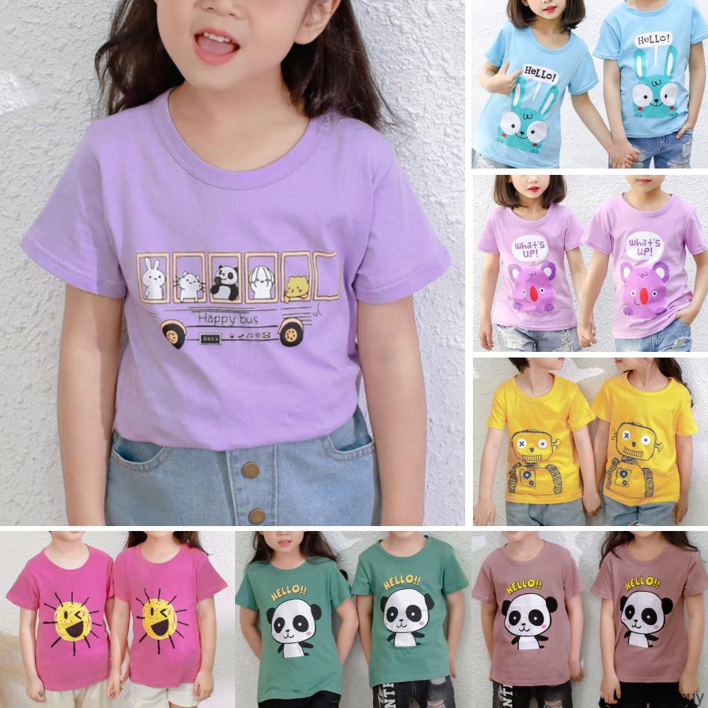 Áo thun tay ngắn cổ tròn hoạ tiết hoạt hình nhiều màu cho bé